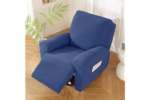WWQQKJ Copripoltrona Relax Reclinabile, Copripoltrona Elettrica Reclinabile Elasticizzato con Tasche Universale Copri Poltrona Elettrica Reclinabile con Braccioli(Blu,1 Posto)