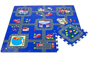 Leo & Emma Tappeto di Gioco Puzzle Strada Città di 9 Pezzi a 30 x 30cm, Nuovo Modello (Pompieri)