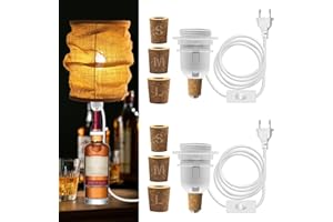 LQUNFYL E27 Portalampada per Bottiglia 2 Pezzi, 240CM Cavo Porta Lampada con Interruttore, Bianco Kit Lampada Bottiglia con 3 Tappi di Sughero, DIY Lampada da Tavolo Kit per Bottiglie di Diversi Calibri