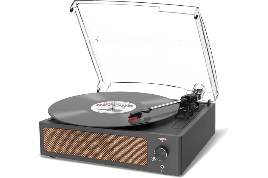 Trynnay Vinyl Record Player with Speaker Vintage Turntable for Vinyl Records, Belt-Driven Turntable Support 3-Speed, Wireless Playback, Headphone, AUX-in, RCA Line LP Vinyl Players Retro Black