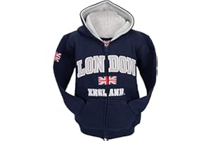 BRITISH HERITAGE BRANDS London England Kids Zipped Hoodie Hooded Sweatshirt Navy Colour (LE129KZ)