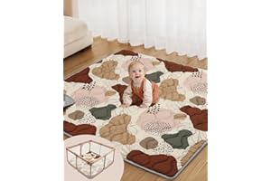 Lambluefly Tapis d'eveil Bebe, épaissi Tapis de Jeux Bebe 127x127cm, Antidérapant, Lavable en Machine, Pliable Tapis d'éveil et de Jeux, Tapis Sol Bebe de Jeu pour Parc, Conception de Style Bohème