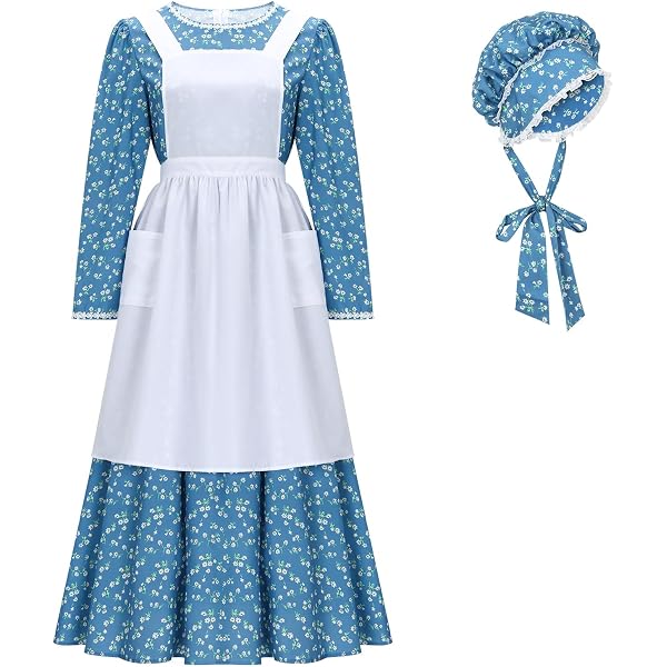 Costume Historique Femme Style Pionnier Américain – Robe Prairie Victorienne Avec Capuche Et Tablier – Costume Renaissance, Fête, Cosplay