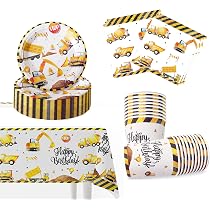 Set di Piatti Compleanno a Tema Cantiere per 25 Ospiti, 100pcs Decorazioni Escavatore Piatti Feste Tazze Tovagliolo per Decorazione Feste di Compleanno Ragazzo Bambino
