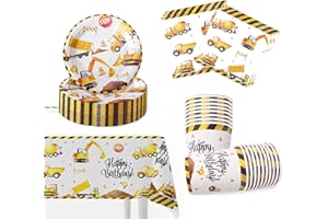 YHJXLY Baustelle Partygeschirr Geburtstag Deko,Bagger Geburtstagsdeko Partygeschirr,41 Stück Bagger Baustelle Party Deko Pappteller Pappbecher Servietten Set für Junge Geburtstag Dekoration