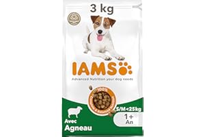 IAMS Advanced Nutrition pour Chien Adulte Petite et Moyenne Races 1 an + - Croquettes 100% Complètes & Equilibrées à l’Agneau - sans Blé - sans OGM colorants arômes artificiels - Sac refermable 3kg