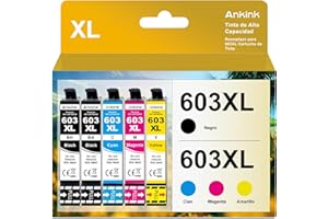 ANKINK Cartucho de Tinta Compatible Reemplazo de Epson 603XL 603 XL para WF-2810DWF WF-2830DWF WF-2835DWF WF-2850DWF WF-2870 XP-2100 XP-2105 XP-2150 XP-3100 XP-4150 Negro Tricolor, Paquete de 5