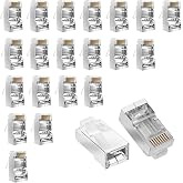 WJUAN Pack de 20 Conectores RJ45 Pasante Blindados Cat6/ Cat6A - Para Cables de Red FTP/STP y de Hilo Sólido - Conectores Eth