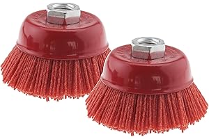 CREATE IDEA Testina abrasiva per smerigliatrice, da 75 mm, spazzola con filamenti in nylon, con filo interno M14, 2 pezzi, colore rosso, per lucidare il metallo, smerigliare, pulire, rimuovere la ruggine