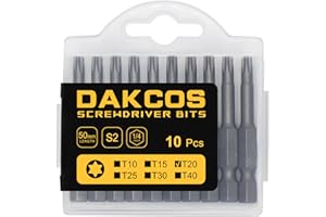 DAKCOS Juego de Puntas de Destornillador Torx de T20 de 10pc, acero S2, 50mm de longitud