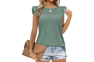 Jescakoo Tank Top Damen Ärmellos mit Rüschen Kurzarm Ösenstoff Top Damen Elegant Oberteile Sommer Rundhals Ausschnitt Bluse Damen 2024