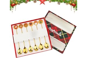 Bekecidi 6 Pezzi Cucchiaio Stile Natalizio Cucchiaio per Mescolare in Acciaio Inossidabile Oro Natalizio Cucchiaini da Caffè Cucchiaino da Dessert per Riempire la Calza di Natale Feste e Cucina