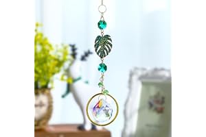 H&D HYALINE & DORA Strasssteine Monstera Sonnenfänger Fenster Hängende Kunst Kristall Sonnenfänger mit Glaskugel Prisma Ornament Regenbogen Maker Perfekte Dekoration