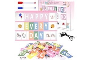 KUPITM6 Cinema Light Box with 430 Letters, Emojis, Symbols & 2 Markers, Pink A4 LED Light Box for Kids Cute Room Decor, Light Up Letter Board Novelty Gift, Lightbox for Girls Age 8 9 10 11 12 13