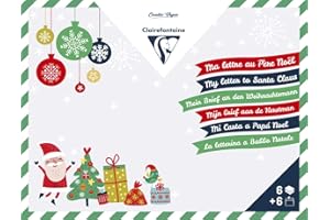 Clairefontaine 20029C -Kit di cancelleria per scrivere a Babbo Natale, 6 fogli di carta da lettere a righe e colorati + 6 Buste rosse + 3 fogli di adesivi, hobby creativo Natale per bambini