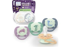Avent Ultra Soft Nighttime-nappar – ortodontisk design för barn 6–18 månader, lyser i mörkret, symmetrisk silikonnapp, BPA-fria, med steriliseringsfodral, 4-pack, SCF094/08
