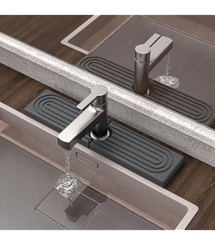 Shinowa 60 * 10cm Tapis De Robinet Absorbant En Pierre De Diatomée,Tapis Robinet Évier Cuisine,Cuisine Salle De Bain Robinet Anti-Éclaboussures Mat, Contient Du Papier Sablé (Gris Foncé