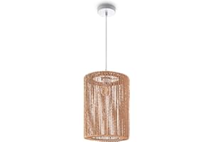 Paco Home Pendant Light, Paper Boho Pendant Lamp, Dining Table, Dining Room Lamp, E27, Rattan, Natural Colour, Diameter 25 cm, Lamp Holder Colour: White