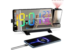AIMMIE Radio Sveglia a Proiezione, Orologi a Proiezione 180° Sveglia Proiettore FM con Allarme Sveglia Digitale da Comodino con Proiettore Usb Doppi Sveglia 12/24H 7.2" Sveglia Digitale da Comodino