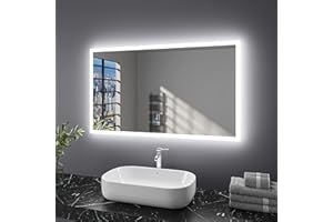 Finmrys Bathroom Mirror with LED Lights, 1200 x 700 mm Illuminated Bathroom Mirror with Demister Dimmable 3 Colour Light Memory Function Horizontal/Vertical（47.24x27.56 Inch）