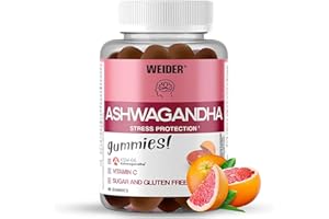 ‎WEIDER Weider Ashwagandha Gummies (40 żelek) o Smaku Słodkiej Pomarańczy, z Ekstraktem z Korzenia Ashwagandhy KSM-66 i Witaminą C, Pomaga Redukować Stres i Wspiera Sen, Bez Cukru, Bez Glutenu, 20 Porcji