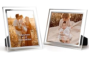 Giftgarden Marcos de Fotos 15x20 de Vidrio para la Mesa, Marcos de Cristal para Fotos, con el Borde Plateado, Set de 2