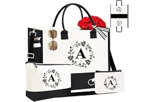ADORYOUNG Monogram Personalized Initial Canvas Tote Bags for Women, Double-sided Embroidery Monogrammed Tote Bags Gifts for Women