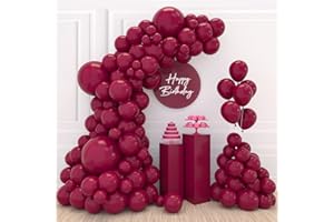 PATIMATE Kit per arco di palloncini rossi bordeaux, 110 palloncini rosso vino, diverse dimensioni, 45,7 cm, 30,5 cm, 25,4 cm, 10 cm, 12 cm, colore marrone, per feste di compleanno, matrimoni, baby shower