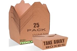 HURUC Kraft Paper Takeaway Boxes 337 GSM – 100% Compostable, Eco-Friendly Food Containers for Takeout & Meal Prep, Disposable and Recyclable Packaging for Restaurants & Cafes (Pack of 25-1420ml)