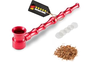 OVADA Purpfeife +5 Edelstahlsiebe | Abschraubbarer Kopf für leichte Reinigung | 13cm Metallpfeife | Smoking Pipe Pfeife Glas Optik Rauchen (Rot)