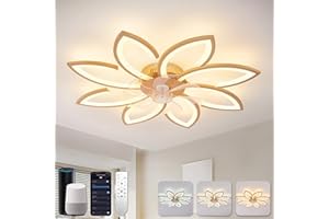YUNLONG Plafonnier Ventilateur de Plafond avec Télécommande/Voix, Compatible pour Alexa & Google Home, Dimmable, 6 Vitesses, Lustre Ventilo de Plafond Silencieux pour Chambre, Or, 90cm
