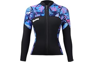 Owntop Veste de Combinaison pour Hommes/Femmes - Hauts de Combinaison en Néoprène 2mm à Manches Longues avec Fermeture Éclair à l'avant pour Plongée Surf Snorkeling Natation