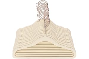 ilauke Cintre Bébé en Velours,32Pcs Ultra Fins Cintre Enfant Antidérapant avec Crochet Or Rose Pivotant à 360°,Barre à Cravate Peu Encombrants pour Bebe et Tout-Petits Vêtements 29,5cm Beige