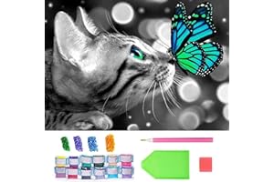 ANHEXUAN Chat DIY 5D Kit Diamond Painting Animaux 30x40cm,Papillon Peinture Diamant pour Enfant et Adultes Debutant,Ideal pour la decoration Maison/Salon/Chambre/Bureau