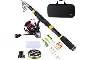 ‎SOUGAYILANG Sougayilang Angelruten-Kombos, zusammenklappbar, Teleskop-Angelrute mit Spinnrolle für Erwachsene, Kinder, Reisen, Süßwasser