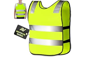 ‎AVANA AVANA Kinder Warnweste (3-12 Jahre) reflektierende Sicherheitsweste hohe Sichtbarkeit Weste Reflektorweste - Neon Gelb