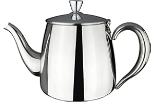 Café Olé PT-024 Premium Tea Pot, 18/10 Stainless Steel, Mirror Polished, 24oz, Stay Cool Hollow Handles, Perfect Pour Spout, Silver