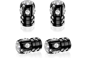QUARKACE Bling Tyre Caps with Sparkly Rhinestones - Crystal Diamond Car Valve Stem Covers - Luxury Air Leakproof Dust Caps - Universal Fit for Car, Bike, Motorcycle - 4 Pack Gift Box (Black)
