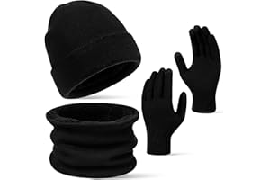 CHGANG Beanie For Men,Hat Scarf And Gloves Set Mens -3pcs Mens Scarf And Hat Set Thermal Elastic Thicken Warm Fleece Inner Lining Knit Beanie Cap For Skiing Hiking Driving