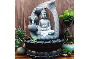 DSYOGX Fuente de Buda con iluminación LED, 21 x 21 x 28 cm