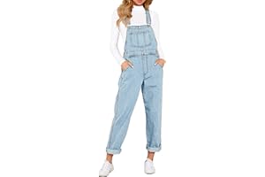 luvamia Womens Denim Dungarees Wide Leg Casual Baggy Jumpsuit Overalls with Pockets