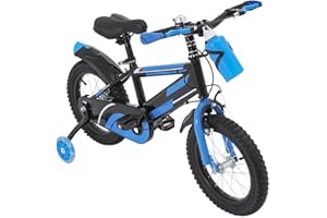 CHIMHOON Vélo enfant 14 pouces fille garçon réglable 60 kg/132 lbs, vélo bleu de 3 à 7 ans avec roues stabilisatrices, vélo amélioré pour la formation en plein air