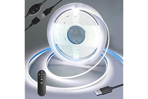 Yamlten Taśma LED 1 m 5 V COB LED z pilotem zdalnego sterowania RF, 6000 K, zimna biel, 320 diod LED/M, możliwość ściemniania, taśma LED do podświetlenia telewizora, komputera, szafy, sypialni