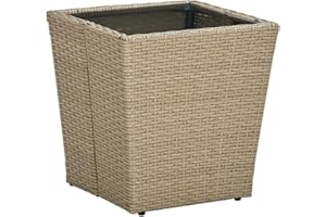 vidaXL Mesa de Centro Auxiliar Consola Mesita Salón Lateral Té Café Sofá Hogar Sala de Estar Mobiliario Muebles de Ratán PE Vidrio Templado Beige