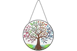 YEYERT Bird Branch Stained Windows Hanging Suncatcher ,Flower Tree Stained Glass Suncatchers Window Ornament Stained Glass Panel Sun Catcher Wall Hanging Decor Birthday Gifts (colorful)