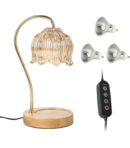 WYghyronic Kandelaar lamp met timer en 4-traps dimmer, elektrische wasverwarmer voor glazen kaarsen, bruine woondecoratie met 2 gloeilampen, cadeau voor vrouwen, mannen, housewarming, grijs