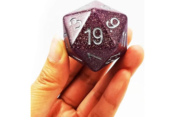 Bescon Glitter Jumbo D20 38MM, Big Size 20 Sides Dice Glitter Purple, Big 20 Faces Cube 1.5 inch