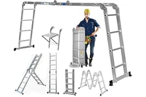 JAOSY Multi Purpose Combination Ladder 4.7M 15.5FT Foldable Step Ladders Aluminium 150kg Capacity 16 Steps EN131 with 1 Free Platform for Indoor Outdoor Works