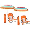 WGOS Beach Chair, Beach Chair and Umbrella, Folding Beach Chair, Beach Chairs for Adults, Low Beach Chair, Folding Chair with Umbrella, Camping Chair, Sillas De Playa (2-Pack Orange)