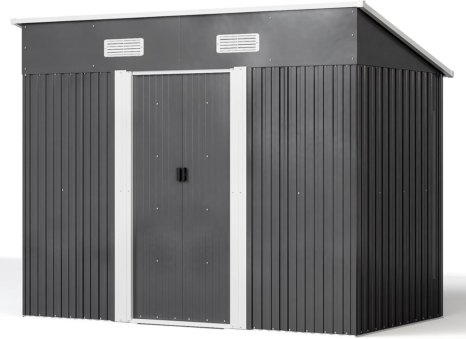 XEMQENER 8 x 4 FT Metal Garden Shed with Base, Lockable Waterproof Outdoor Storage Tool Shed with Pent Roof & Air Vents for Backyard Garden - 238x131x182 cm, Anthracite Grey